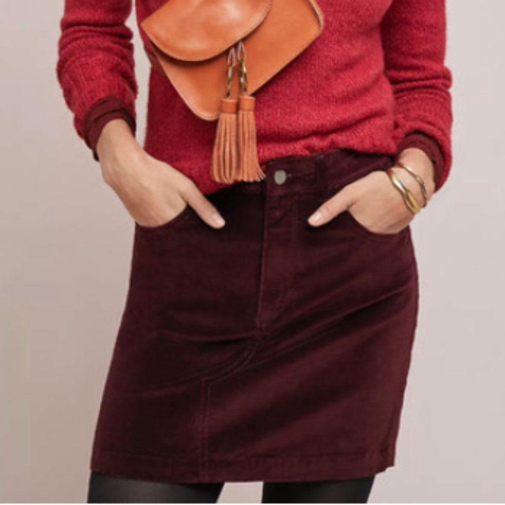 Anthropologie DL 1961 Georgia Maroon Velvet Cotton Mini Skirt